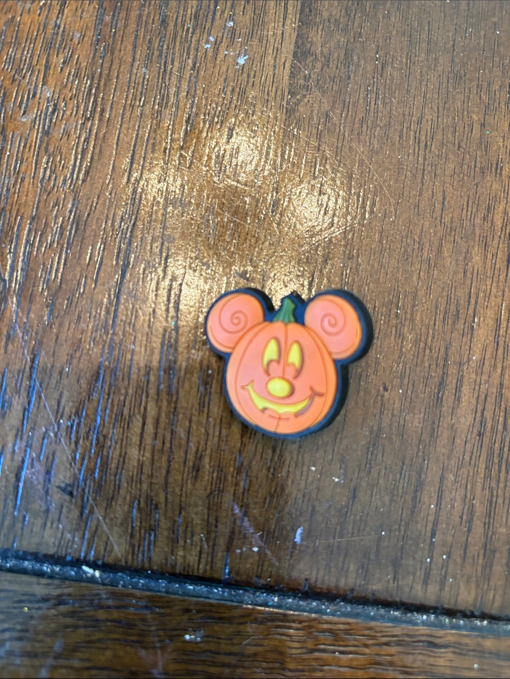 Disney Orange Pumpkin Mickey Magic Bandit Charm with Green Stem and Yellow Face